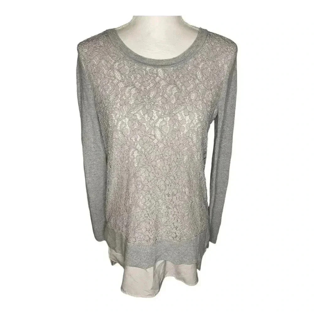 Vera Wang Simply Vera‎ Women’s Small Gray Lace Mock Layer Sweater
